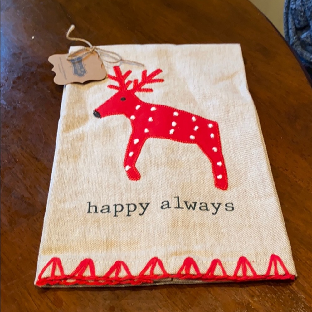 Mud pie happy always reindeer dish towel